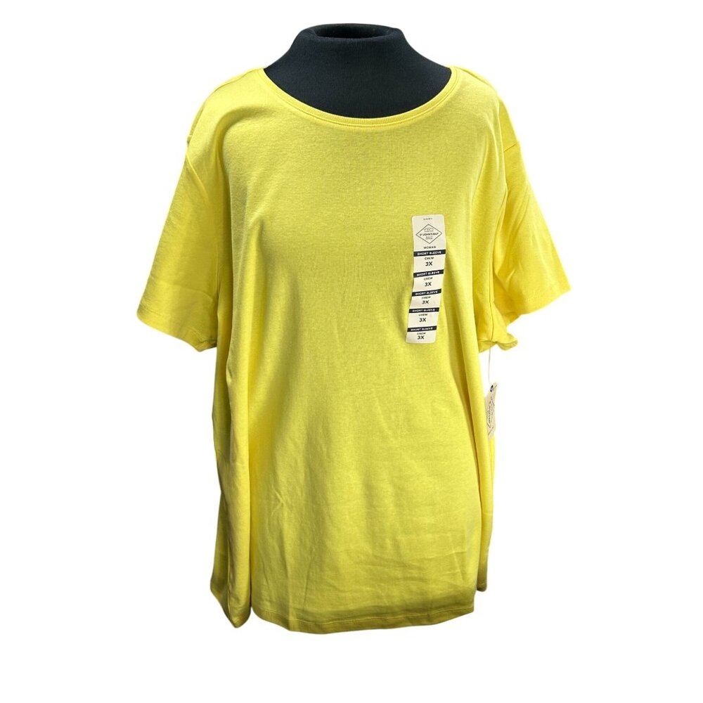 St. Johns Bay Womens Yellow Essential Tee 3X Short Sleeve Crew Neck 100% Cotton